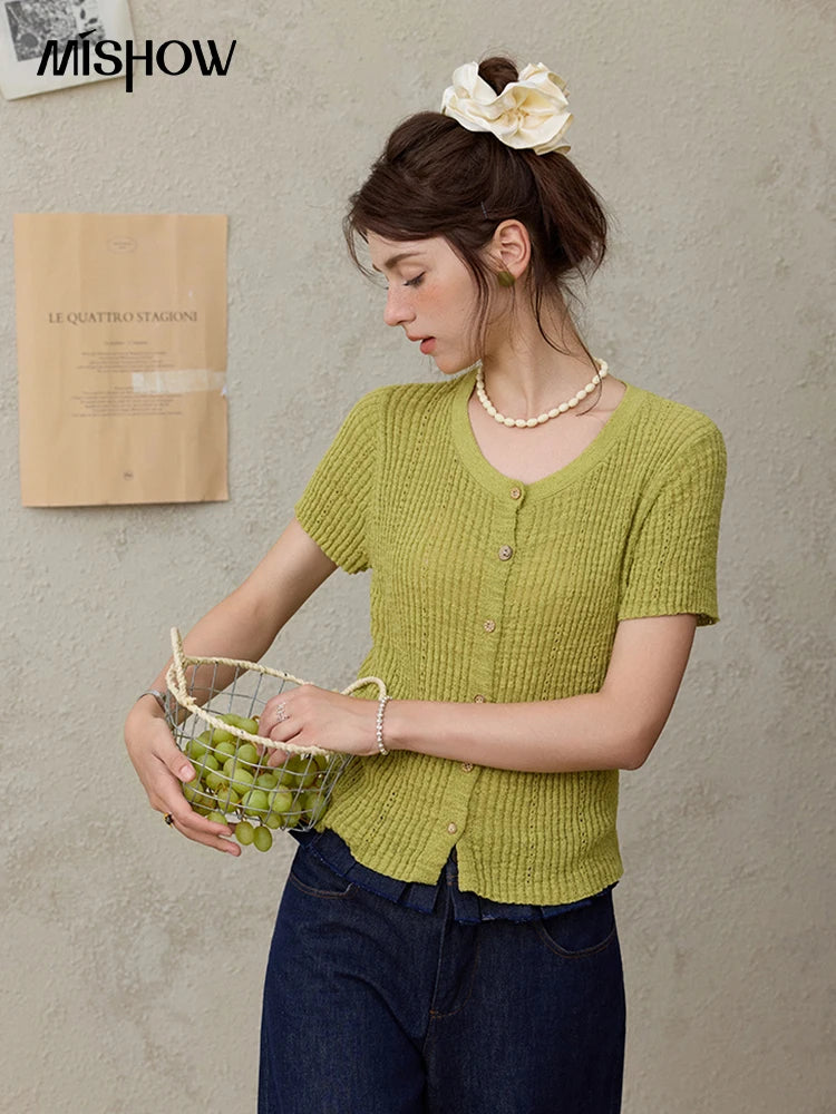 Mishow Solid Knit Round Neck Office Tee MXE31Z1229