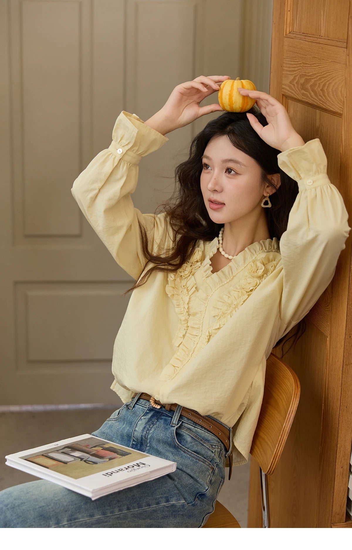 MISHOW Hand Sewn Rose Blouse Lantern Sleeves MXE44X2470