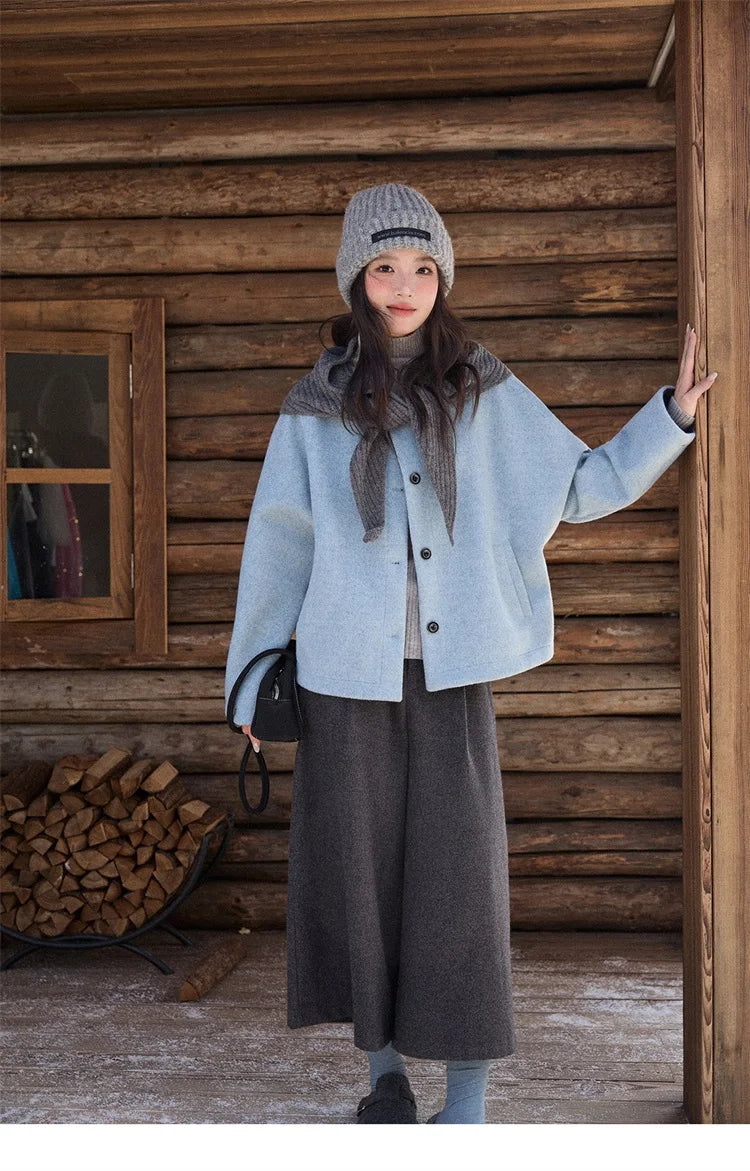 Mishow Blue Wool Coat with Shawl MXE87W0943