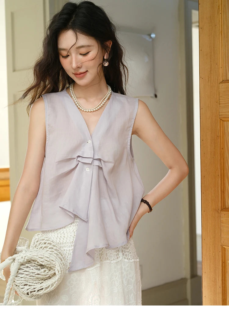 MISHOW Sleeveless V-Neck Blouse Button Detail MXE39X1960