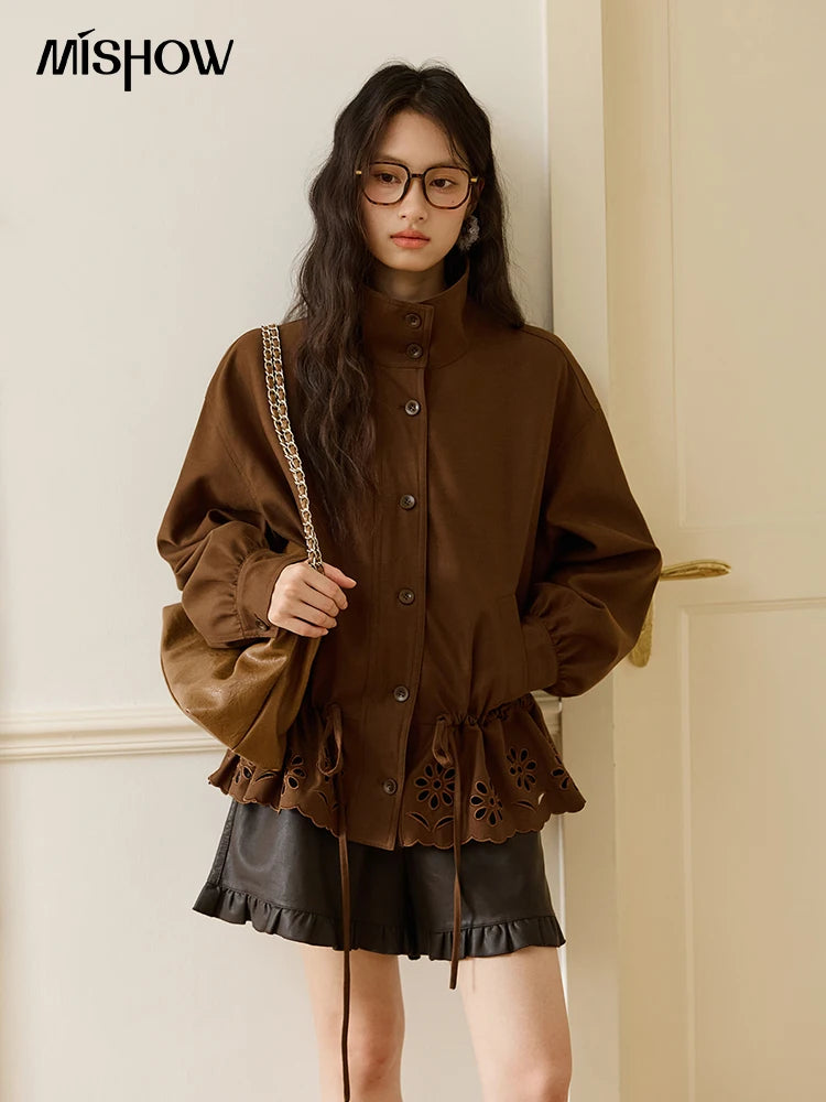 Mishow Hollow Embroidered Drawstring Waist Trench MXE48W0855