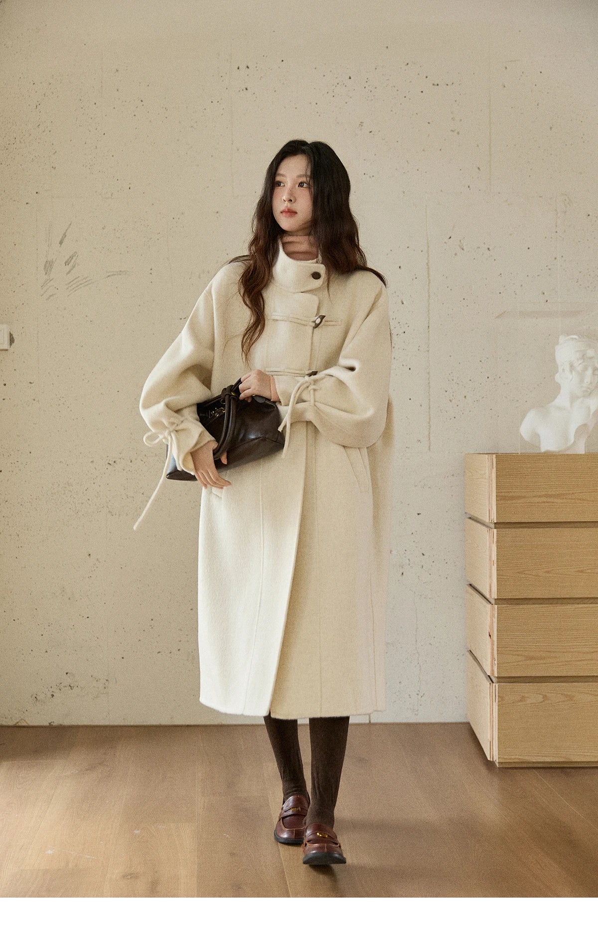 Mishow Yellow 100% Wool Double-Faced Turtleneck Coat MXE51W0902