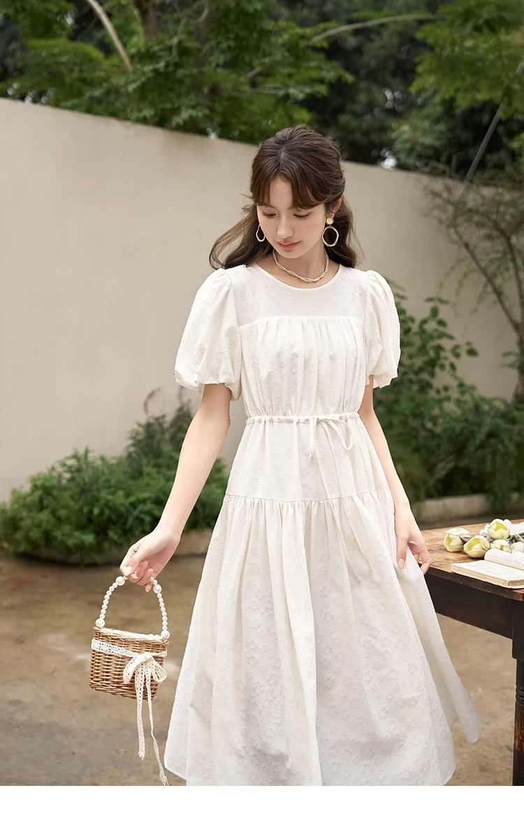 Mishow French Drawstring Waist Puff Sleeve Dress MXC38L1415