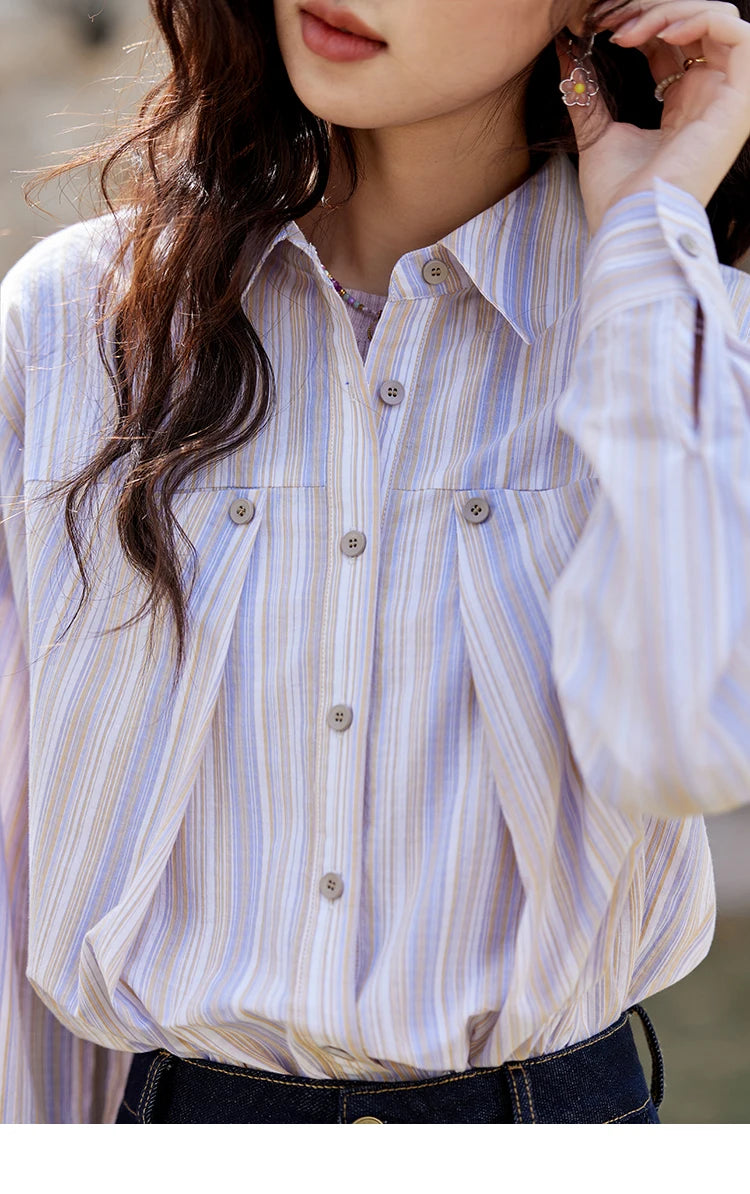 MISHOW Purple Striped Loose Shirt Turn-Down Collar MXE13C0407