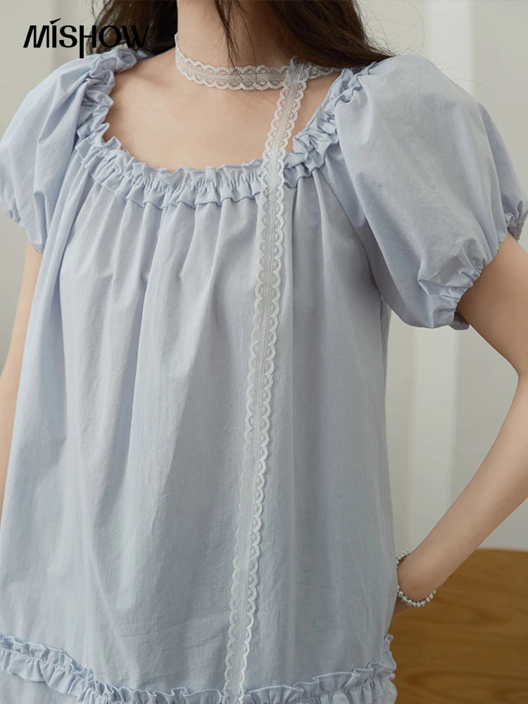 MISHOW Puff Sleeve Blouse Edible Tree Fungus Spliced MXE39X1929