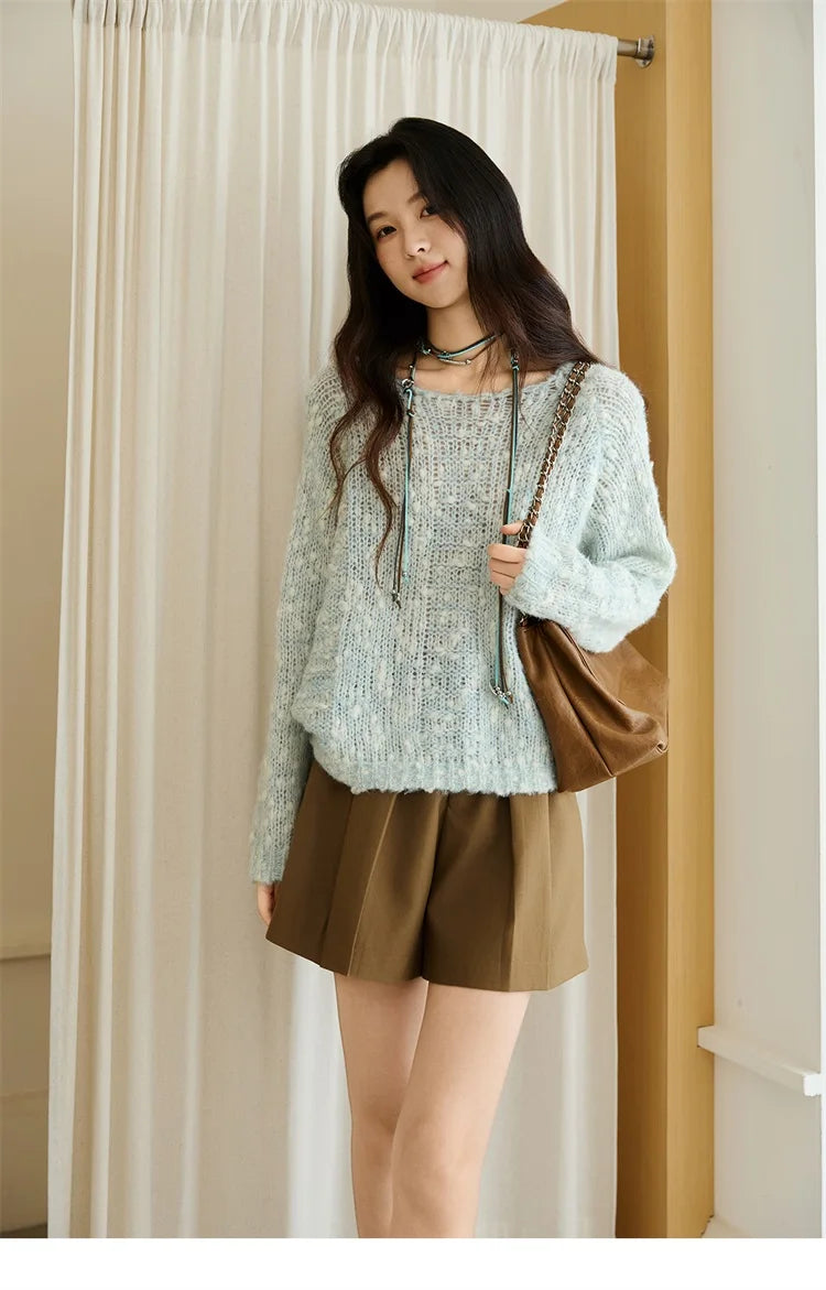 Mishow Scoop Neck Hollow Raglan Sleeve Sweater MXE46Z2565
