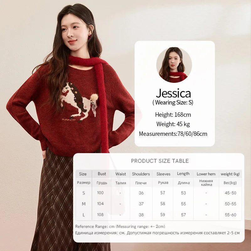 Mishow Christmas Red Jacquard Pony Sweater MXE94Z2861
