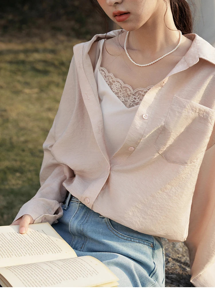 MISHOW Fake Two-Piece Blouse Turn-Down Collar Long Sleeve MXE16C0777