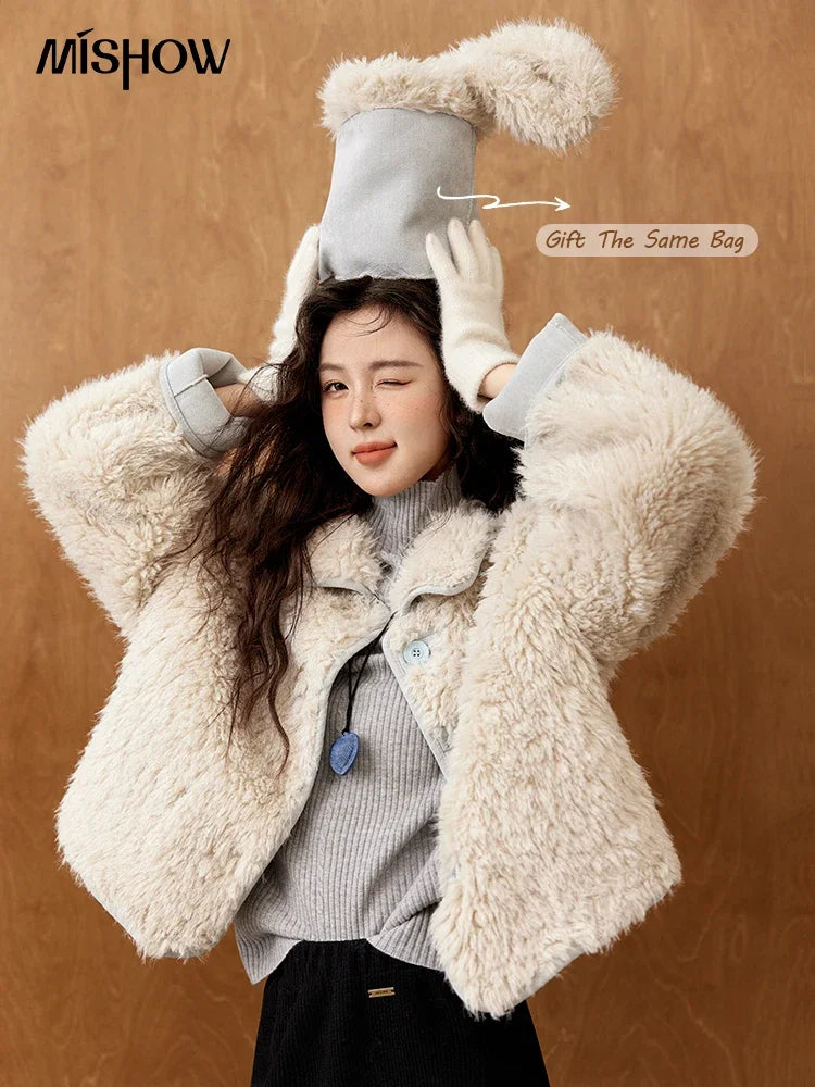 Mishow Suede Plush Lamb Wool Spliced Jacket MXD59W0753