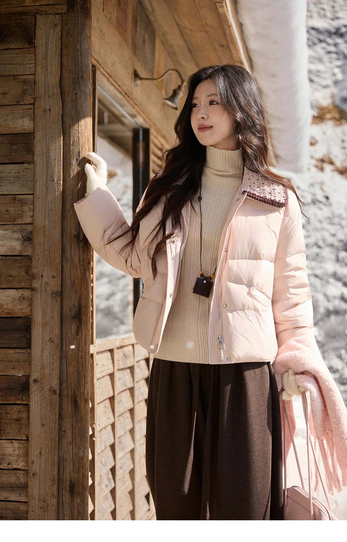 Mishow Knitted Lapel Collar Short Down Jacket MXE94Y0094