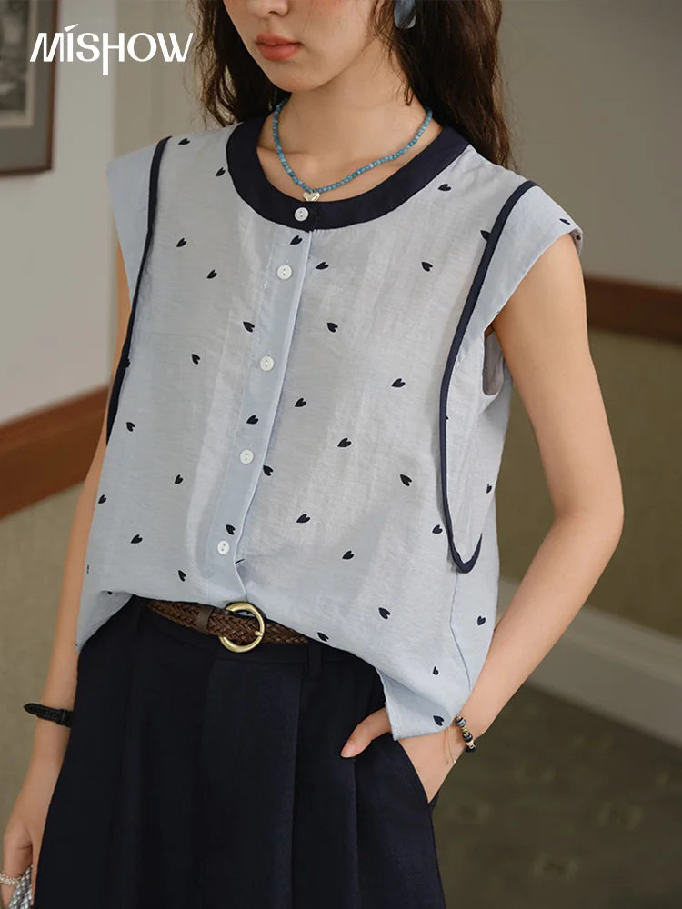 Mishow Sleeveless Button Shirt & High Waist A-Line Shorts Set MXE37T0656