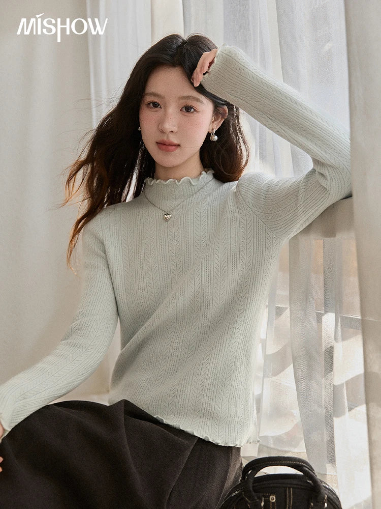 Mishow One Piece Velvet Mock Neck Knitted Top MXE88Z2597