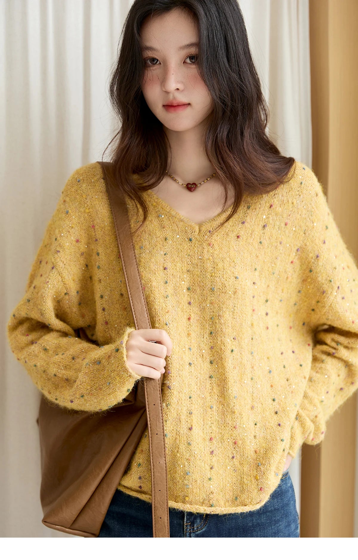 Mishow Retro Yellow Sequins V-Neck Pullover MXE47Z2572