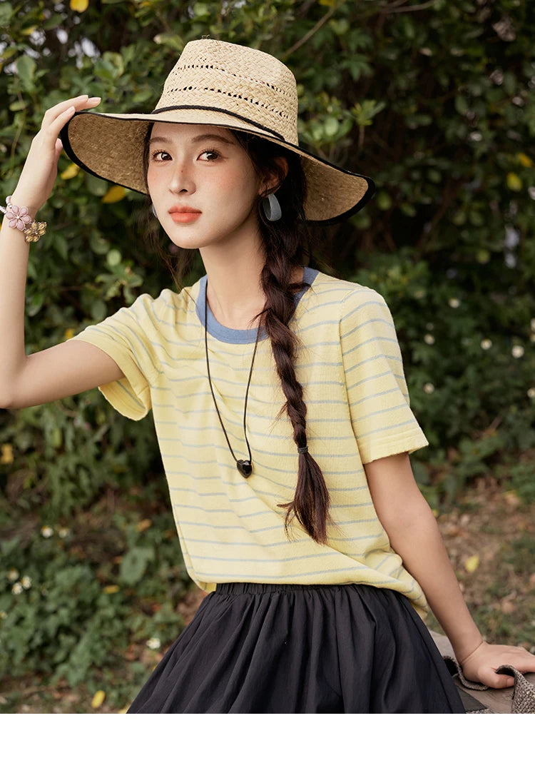 Mishow Striped Contrast Round Neck Tee MXE35Z1270