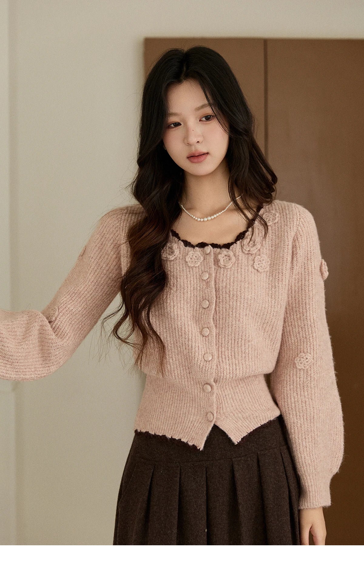 Mishow Pink Flower Lace Trim Cardigan MXE94Z2862