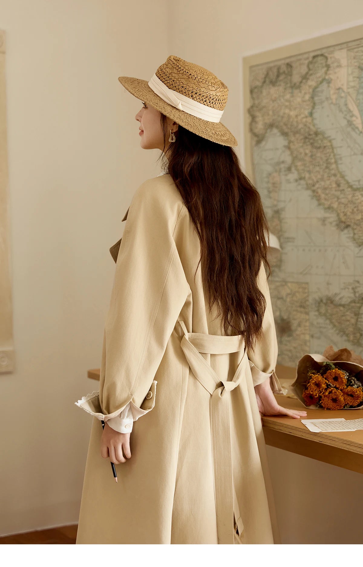 Mishow Light Khaki Lace Long Trench Coat MXE45W0830