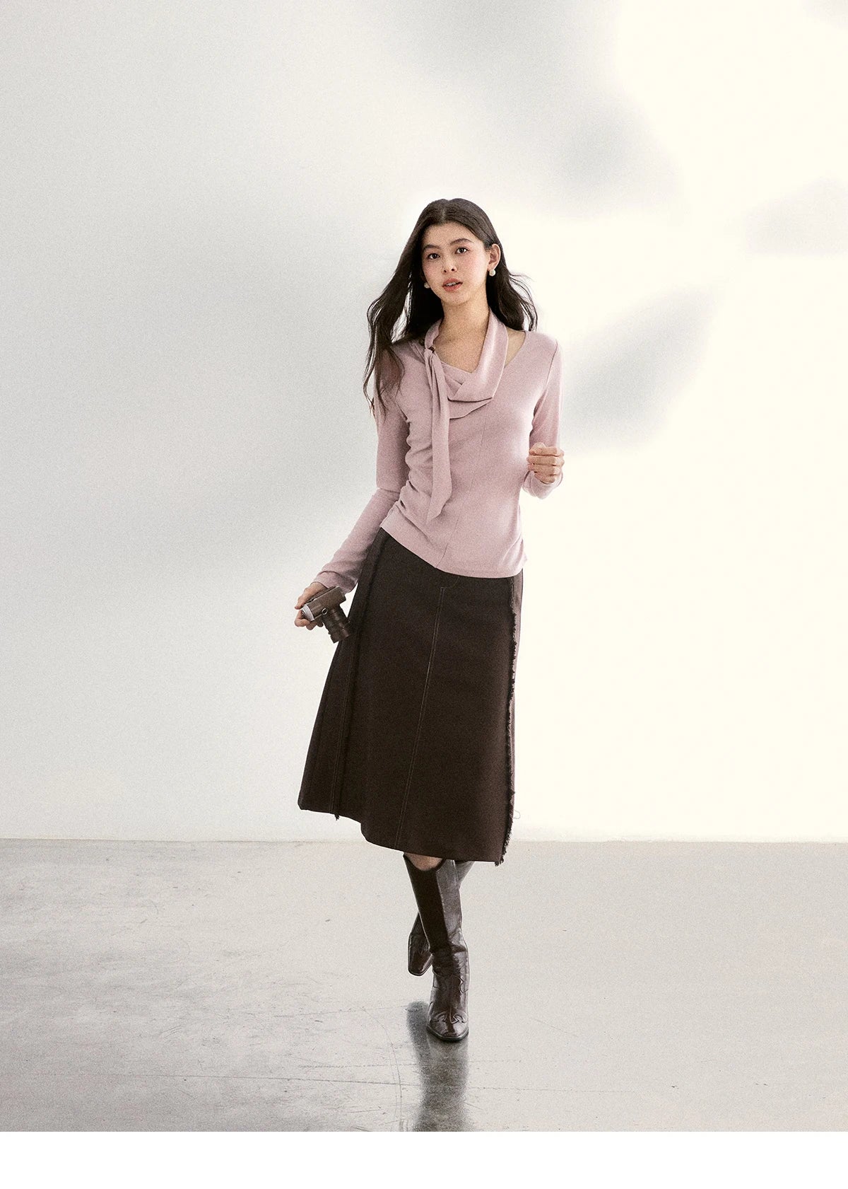 Mishow Pink Scarf Neck Color Collision Bead Top MXF108Z1025