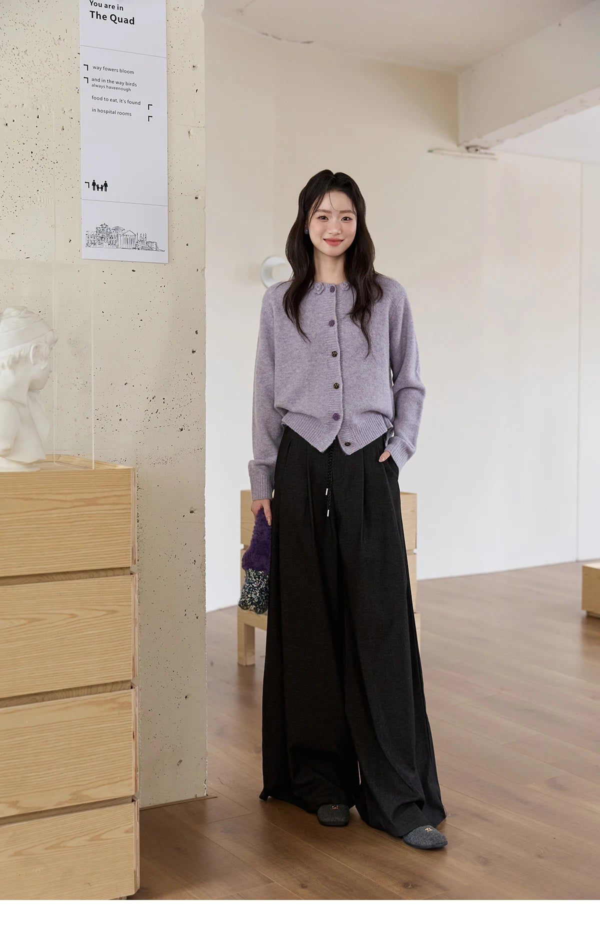 MISHOW Gray Wide-Leg Pants Lace-Up High Waist Slim MXE51K1106