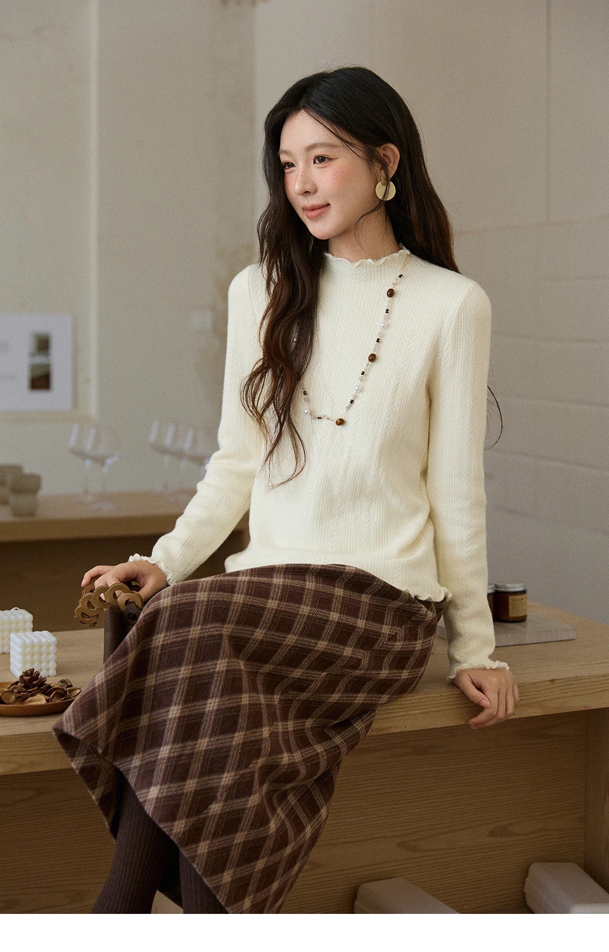 Mishow One Piece Velvet Mock Neck Knitted Top MXE88Z2597
