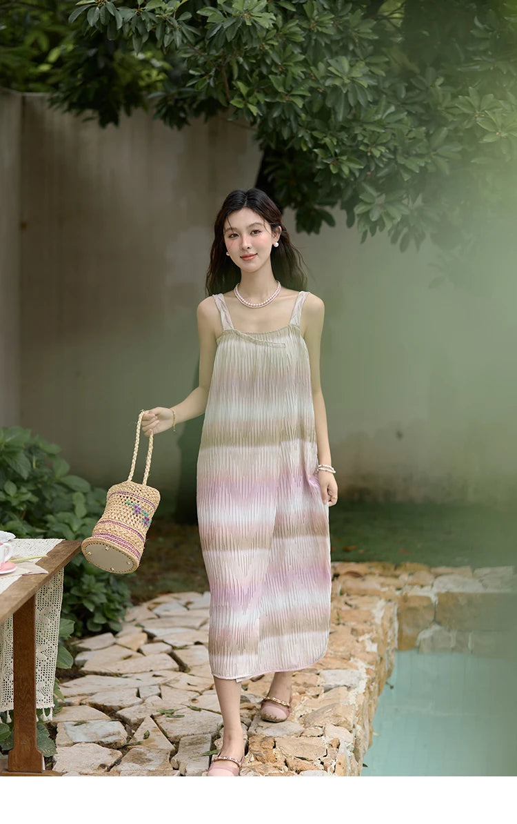 Mishow Pink Striped Sleeveless Irregular Front Dress MXD29L1930