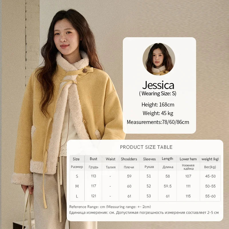 MISHOW Yellow Suede Fur Collar Short Coat Single-Breasted MXE89W0897
