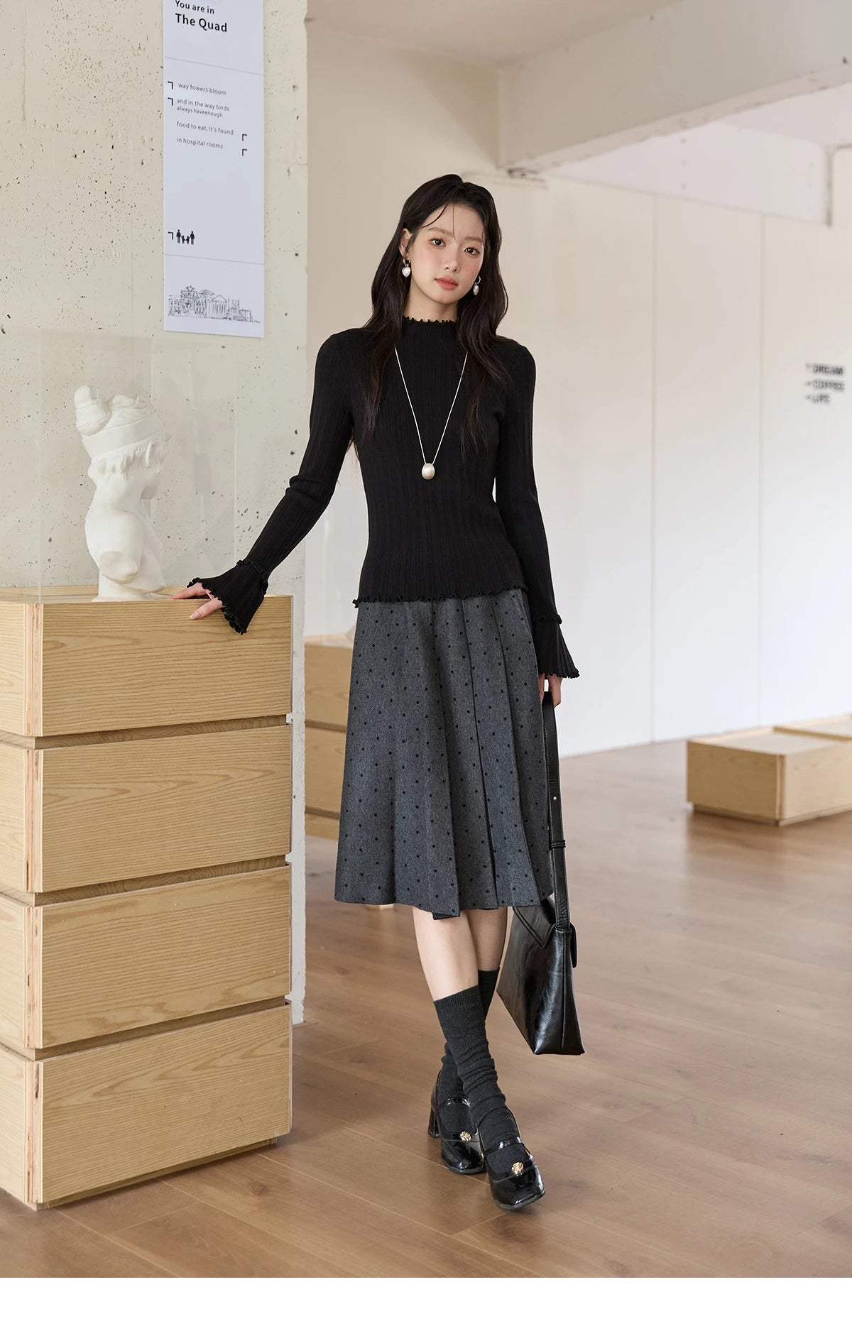 Mishow Turtleneck Wood Ear Trumpet Sleeve Top MXE51Z2552