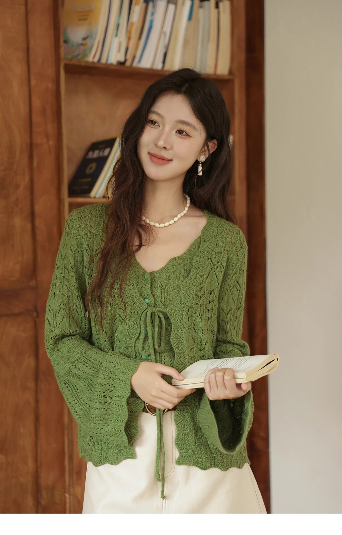 Mishow Flared Sleeve Lace-Up Cardigan & Camisole Set MXE42T0717
