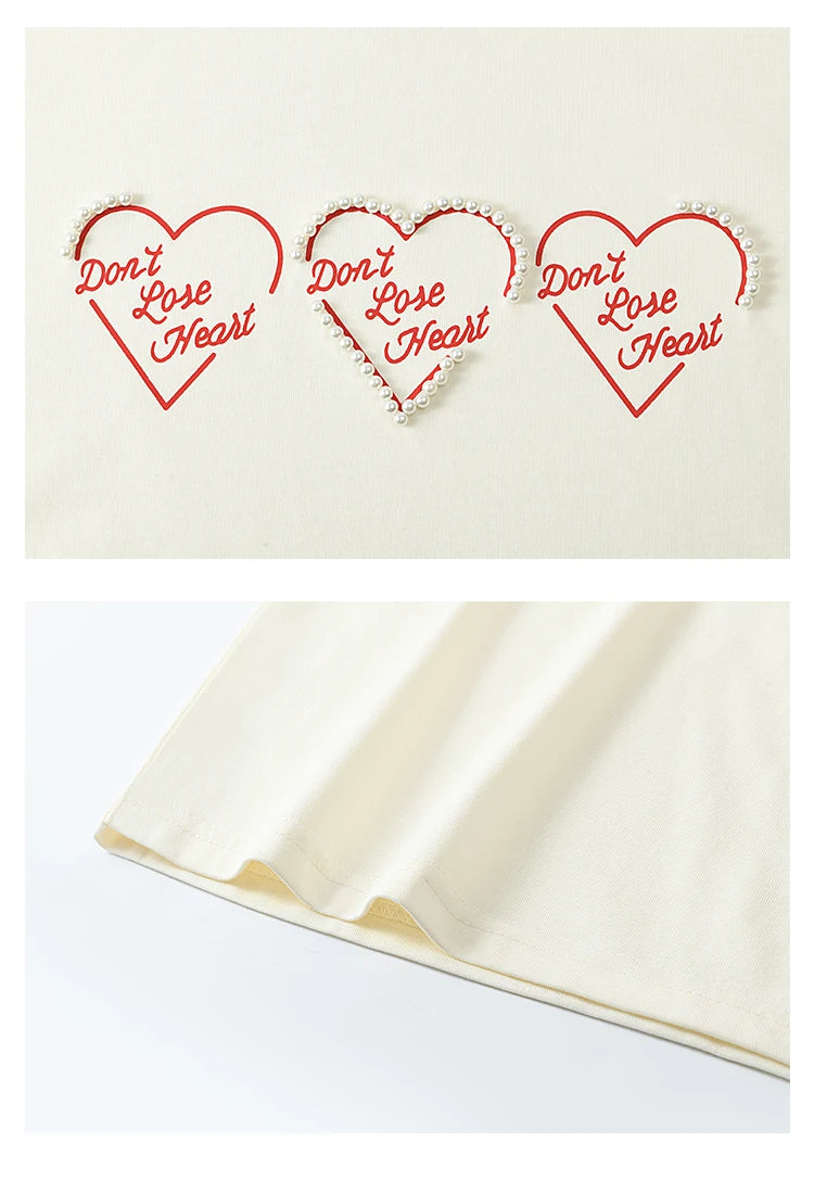 Mishow Apricot Heart Print Positive Shoulder Tee MXE11T0491