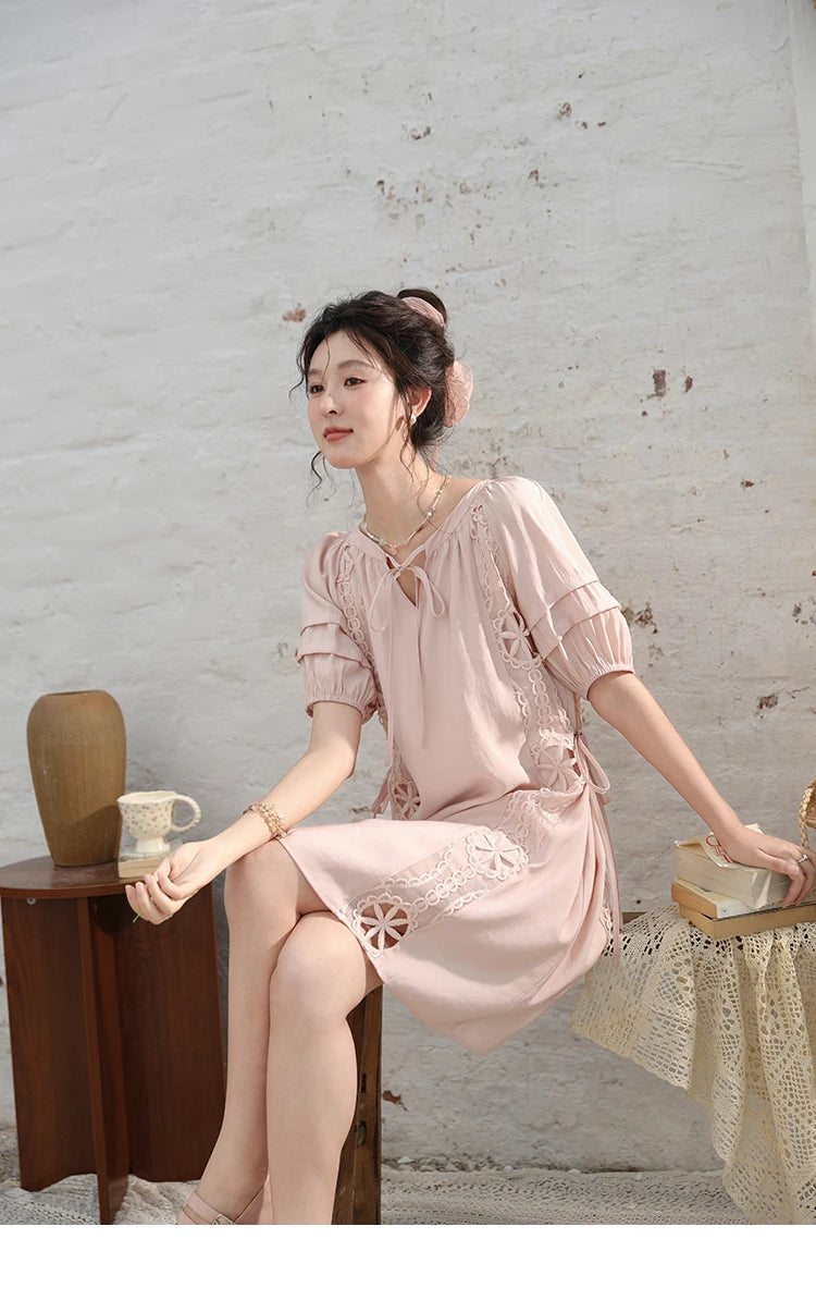 Mishow French Hollow Embroidered Lace-Up Dress MXD30L1950
