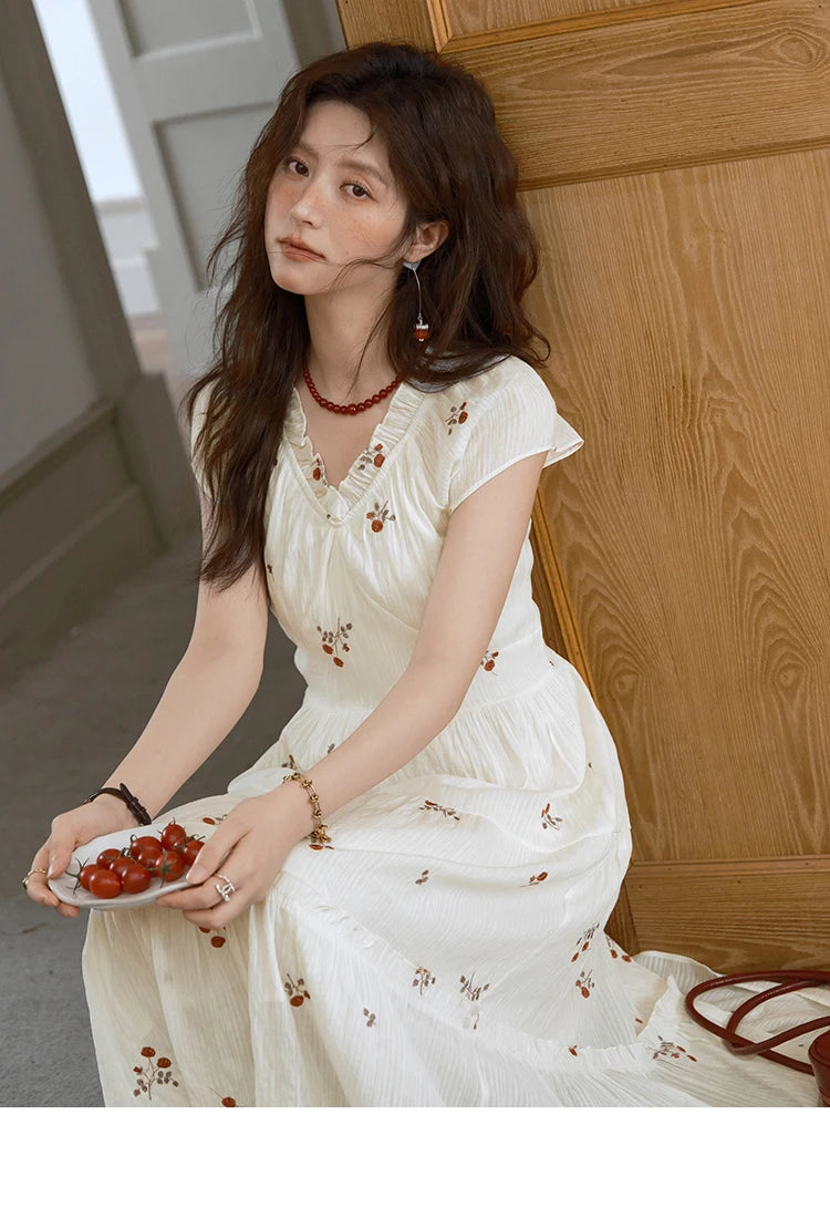 MISHOW V-Neck Chiffon Lace Embroidery Dress MXE39L2382