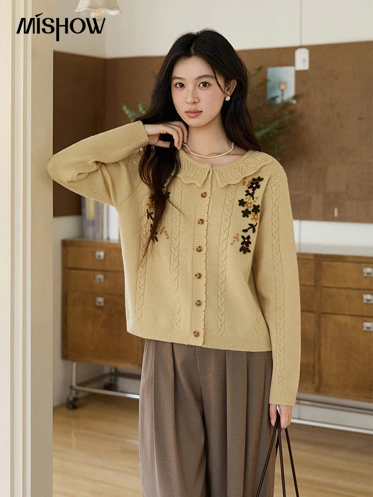 Mishow Peter Pan Collar Floral Cable Cardigan MXF11Z2904