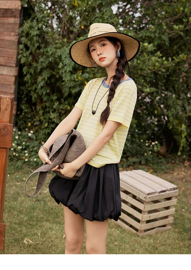 Mishow Striped Contrast Round Neck Tee MXE35Z1270