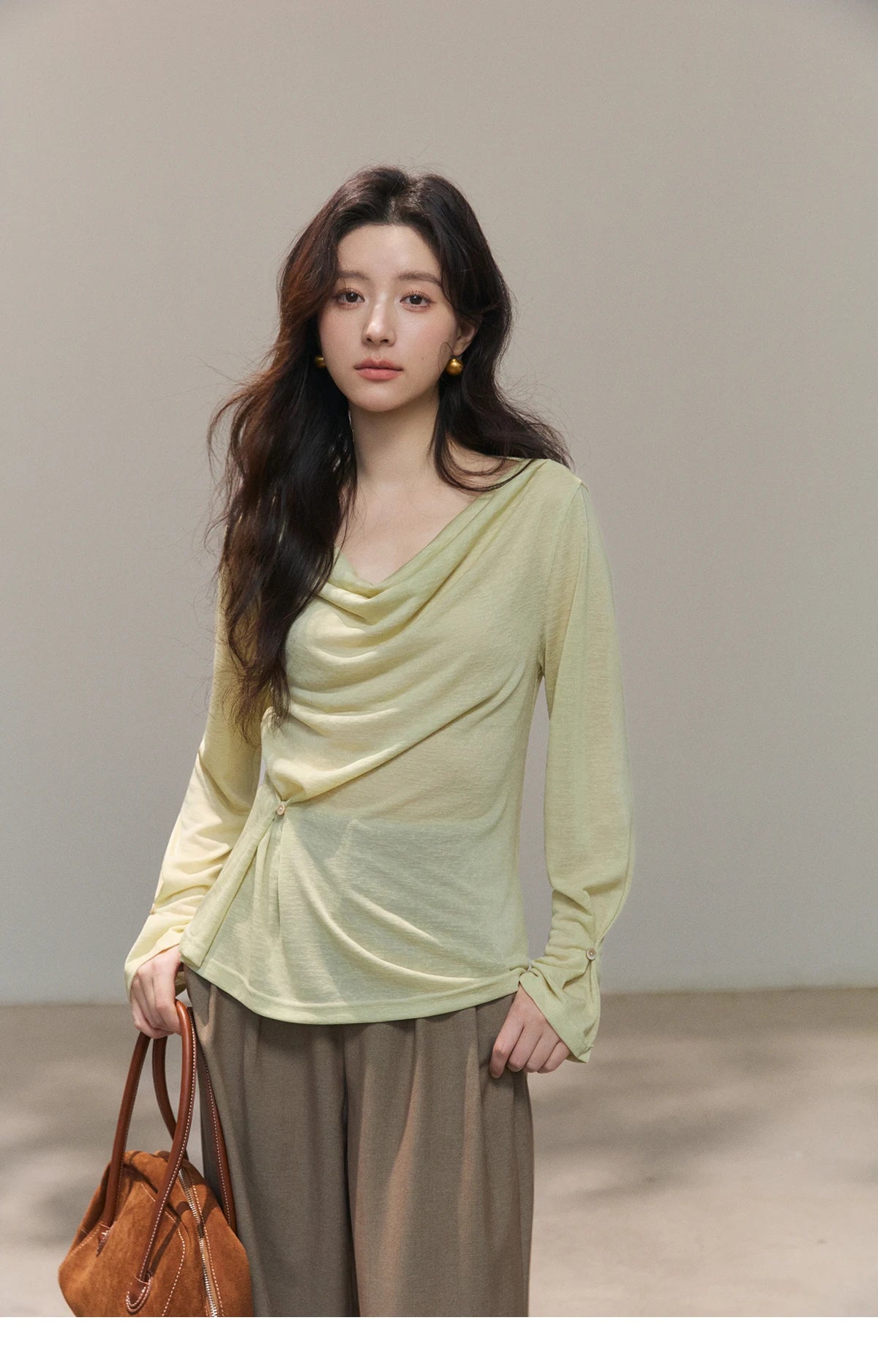 Mishow Multi Colored Swinging Collar Flare Sleeve Top MXF13T1473