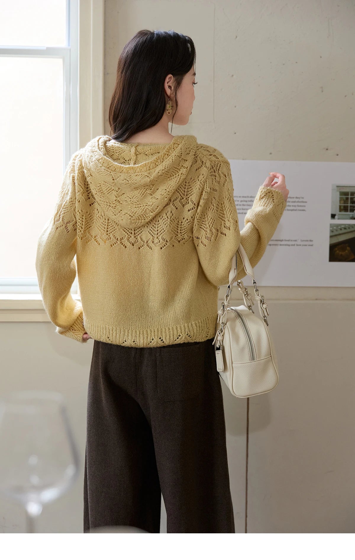 Mishow Yellow Hooded Zipper Hollow Cardigan MXE46Z2584