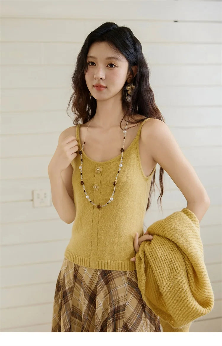 Mishow Yellow V-Neck Cardigan & Slim Camisole Set MXE45T0742