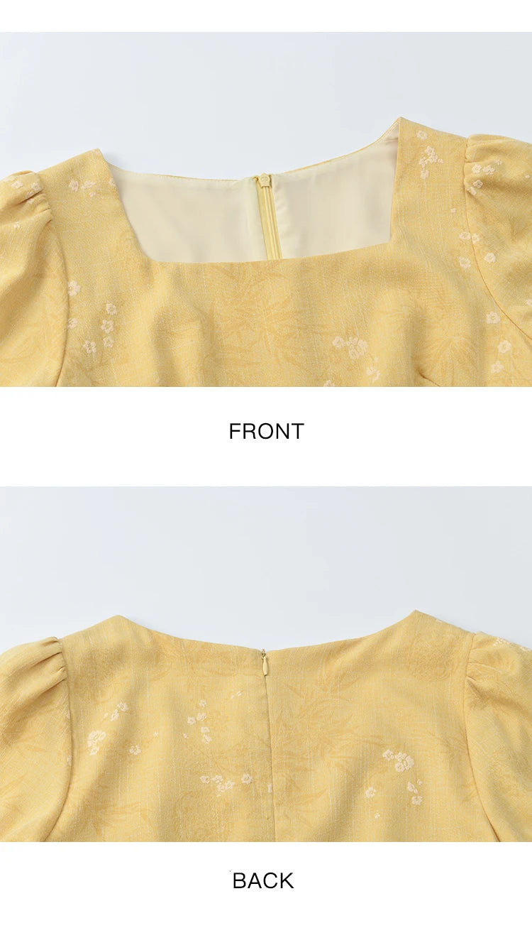 Mishow Square Neck Puff Sleeve Bamboo Jacquard Dress MXE39L2415