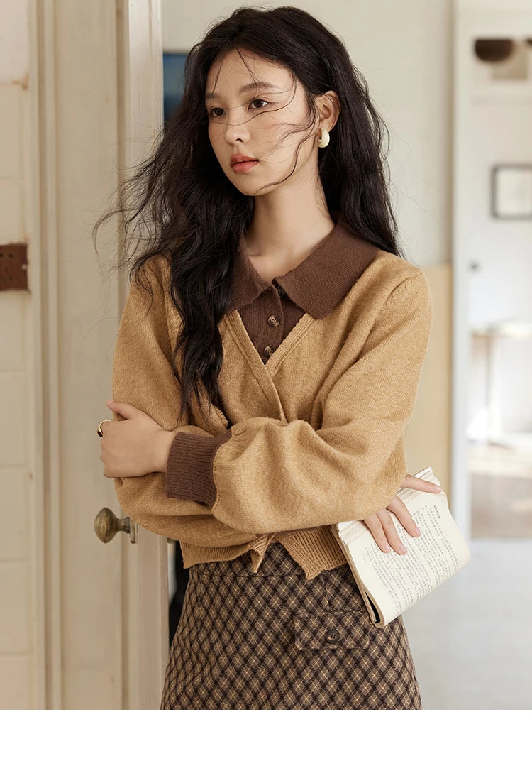 MISHOW Fake Two-piece Sweater Women French Retro Splicing Top MXD46Z0804