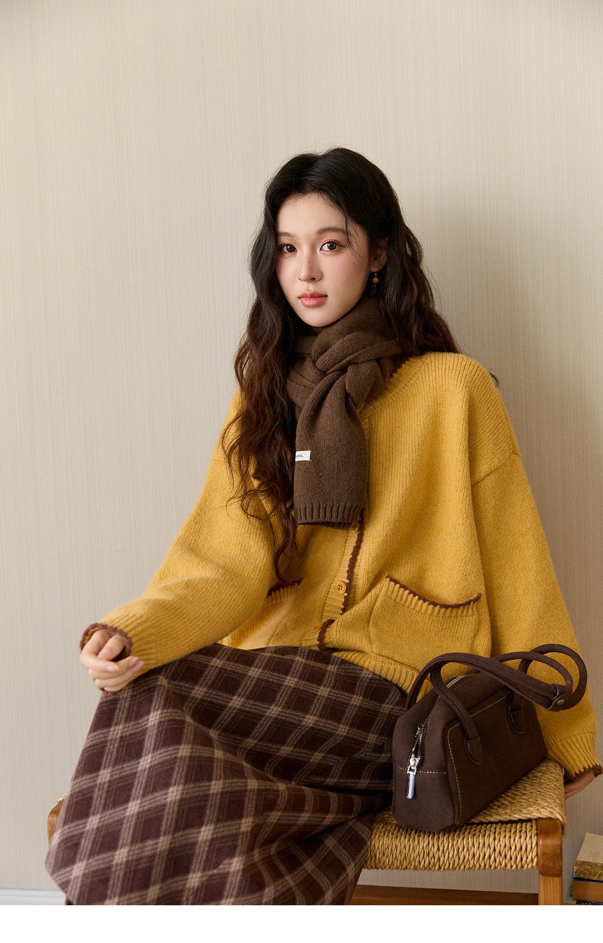Mishow Yellow Color Collision Edge Pocket Cardigan MXE94Z2973