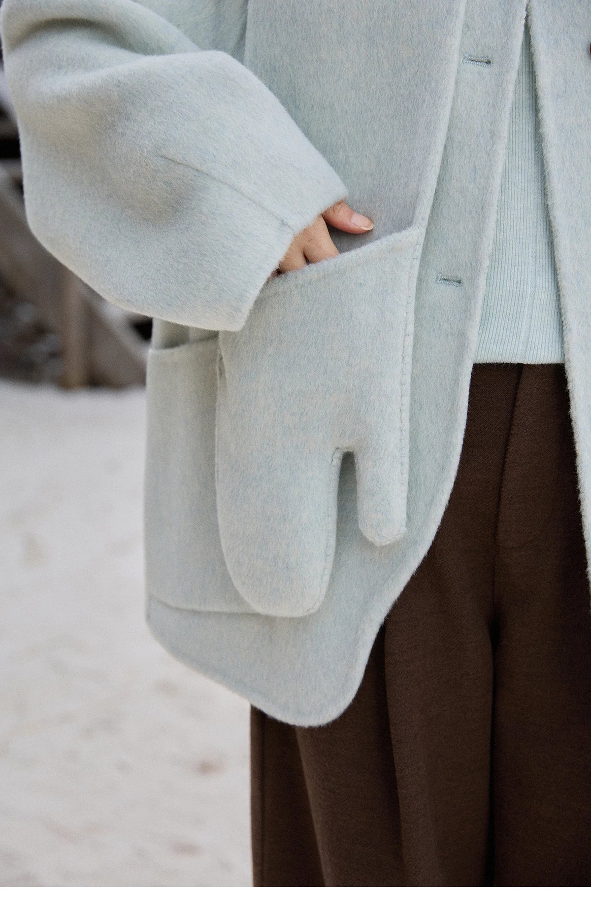 Mishow 100% Wool Mint Green Double-Faced Coat with Scarf & Gloves MXE92W1014