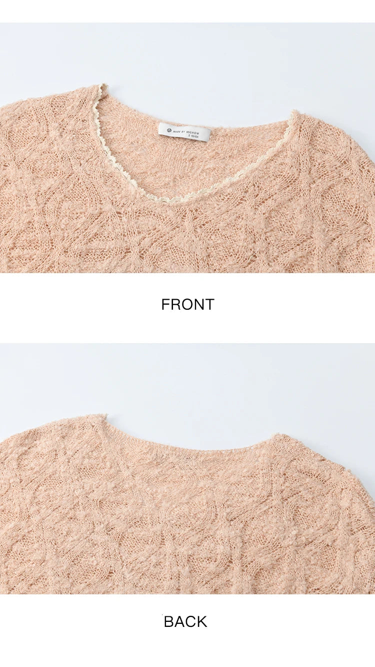 Mishow Bamboo Loop Yarn Hollow V-Neck Lace Sweater MXE43Z1349