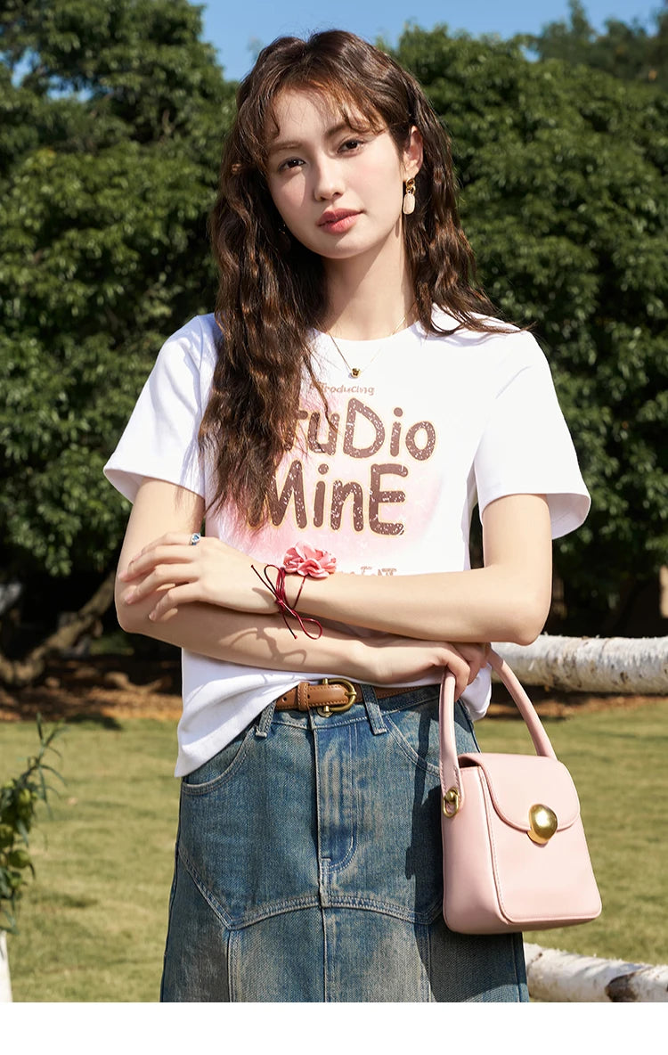 Mishow Letter Print Crew Neck Tee MXD13T0164