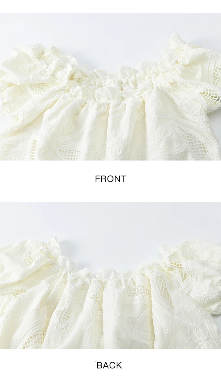 MISHOW Slash Neck Lace Blouse Short Sleeve Solid MXE35X1775