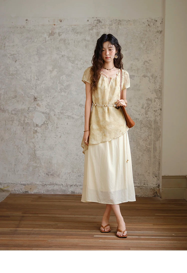 Mishow Butterfly Embroidery Splicing Belt Dress MXE36L2250