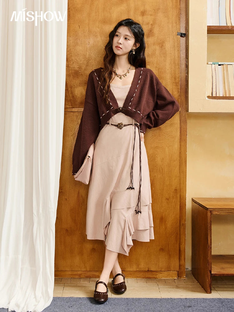 Mishow Frosted Velvet Cardigan & Camisole Dress Set MXE47T1382
