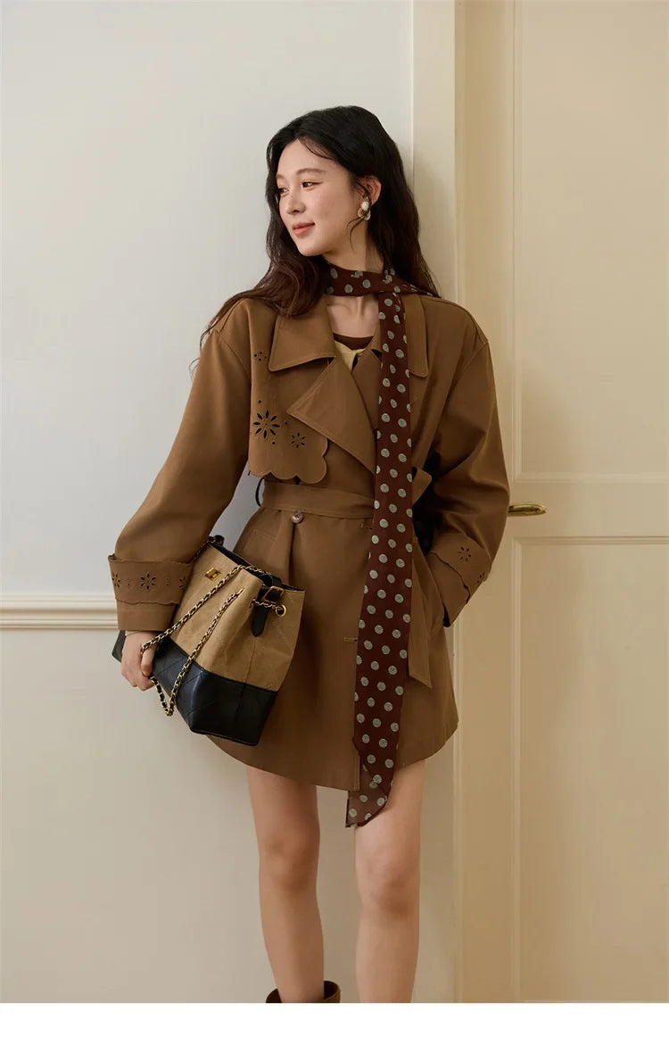 Mishow Hollow Flower Double Breasted Trench Coat MXE46W0838