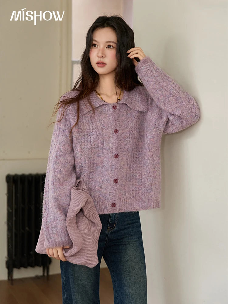 Mishow Purple Turn-Down Collar Imitation Mink Cardigan MXE88Z2616