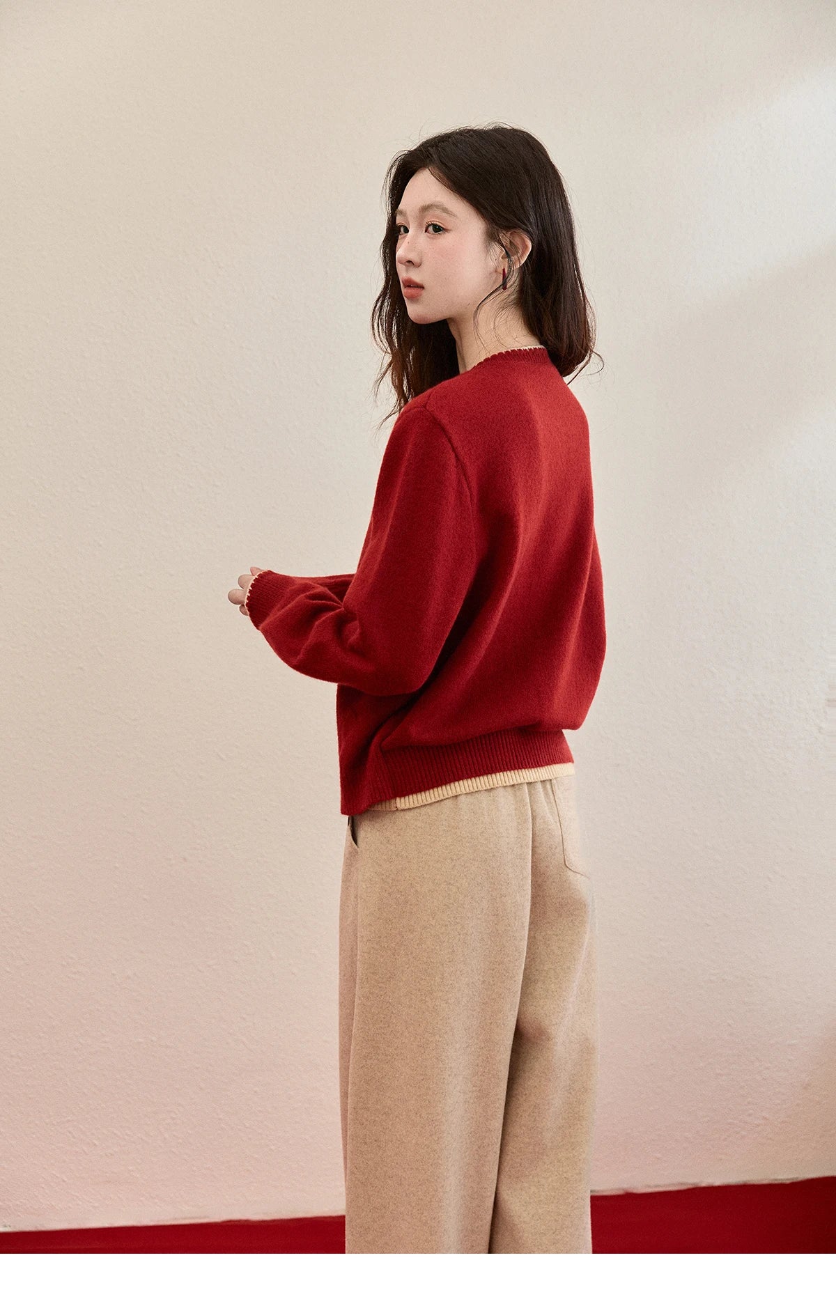 Mishow Color Block Fake Two-Piece Removable Collar Cardigan MXE93Z2816