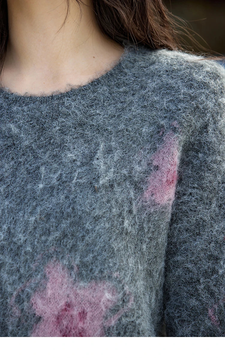 Mishow Wool Yarn Plush Fur Flower O-Neck Pullover MXD56Z1001