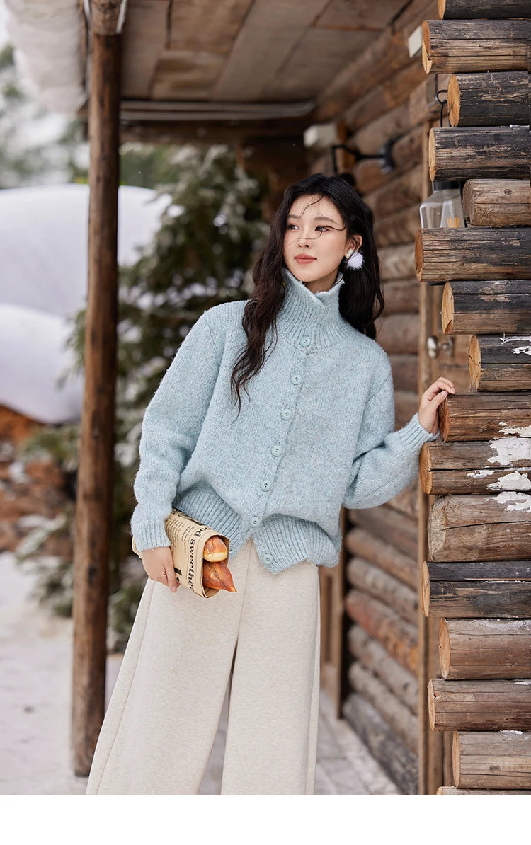 Mishow Turn Down Collar Wool Blend Cardigan MXD59Z1136