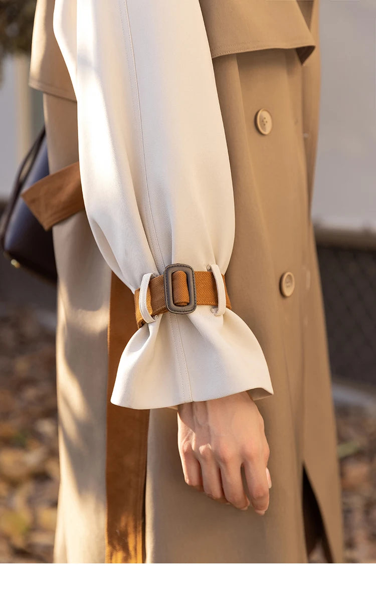 Mishow Khaki Contrast Color Spliced Trench Coat MXB31W0367